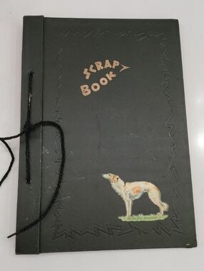 Vintage-Style Black Scrap Book with Greyhound Illustration